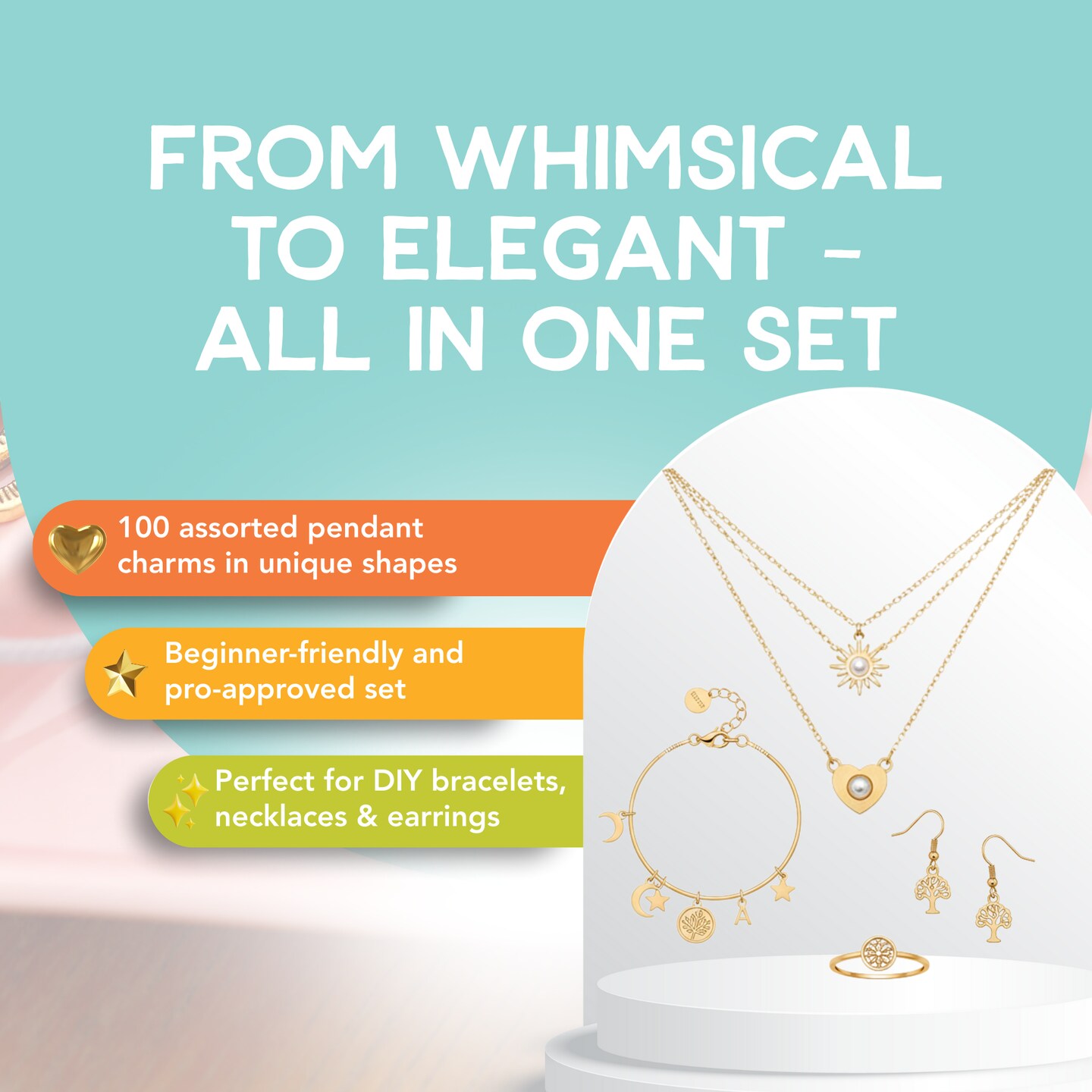 Incraftables 100pcs Gold Charms for Jewelry Making with 15pcs Clasps &#x26; Rings. Best Antique Metal Designer Charm for DIY Bracelets &#x26; Necklaces. Bulk Assorted Charms for Bracelet &#x26; Crafting Supplies