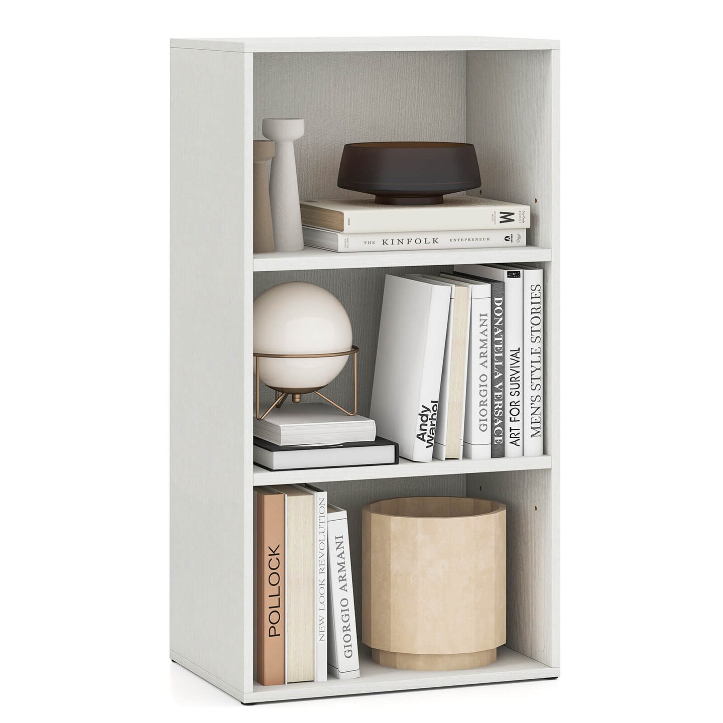 Costway 3 Tier Open Shelf Bookcase Multi-functional Storage Display Cabinet Furni White