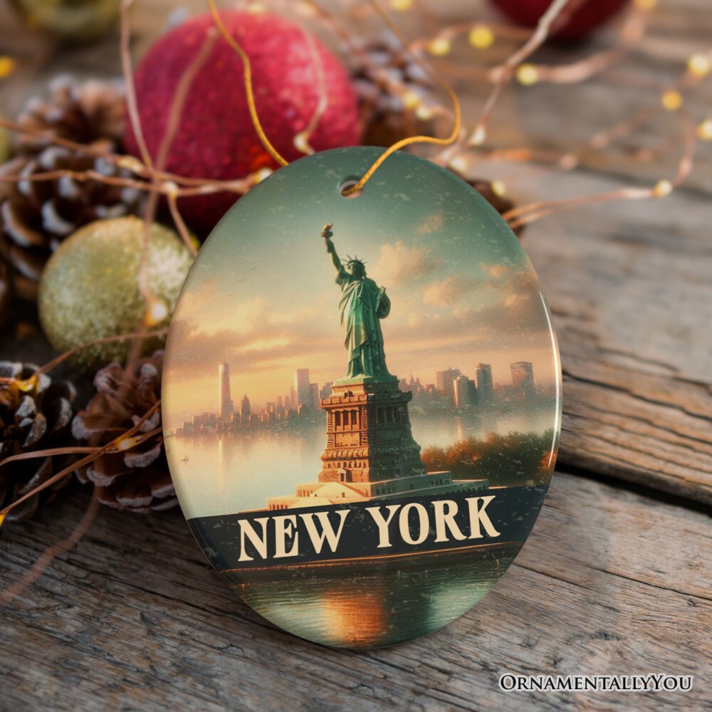 Iconic New York Statue of Liberty Ornament, Patriotic American Landmark Christmas Gift and Heritage Souvenir