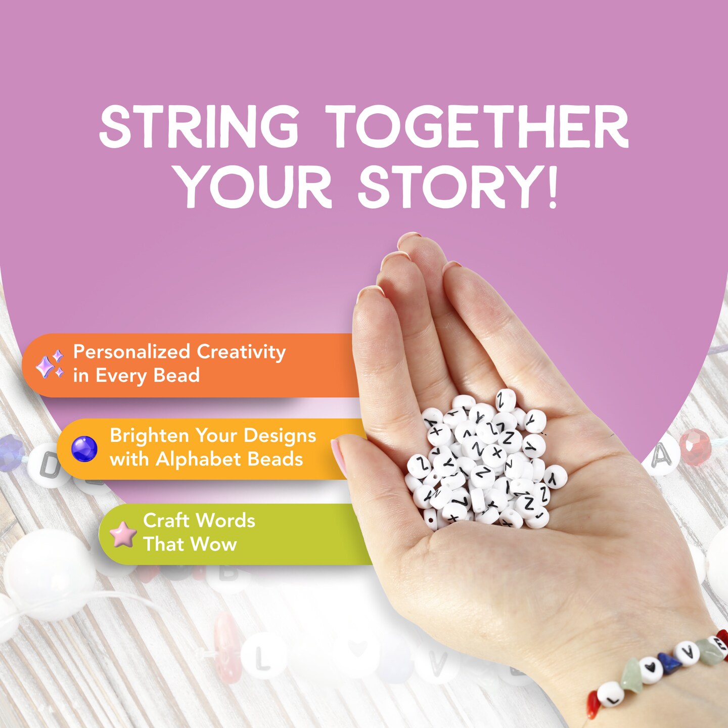 Incraftables 1200pcs Round Letter Beads for Jewelry Making (7mm). A-Z Letters Black Alphabet for DIY Friendship Bracelets & Crafts. ABC Circle & Heart Bead w/ Elastic String, Clasps & Organizer Box