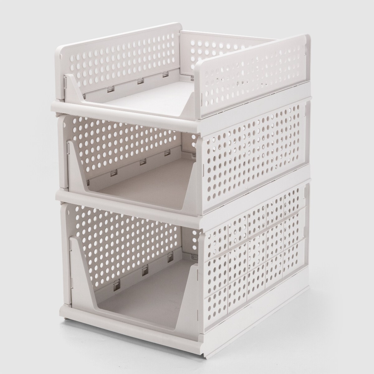 VUSIGN Large Mix-Light-Beige Collapsible Storage Crates – Fold-Flat Plastic Bins for Home & Office Organization, 3-Pack