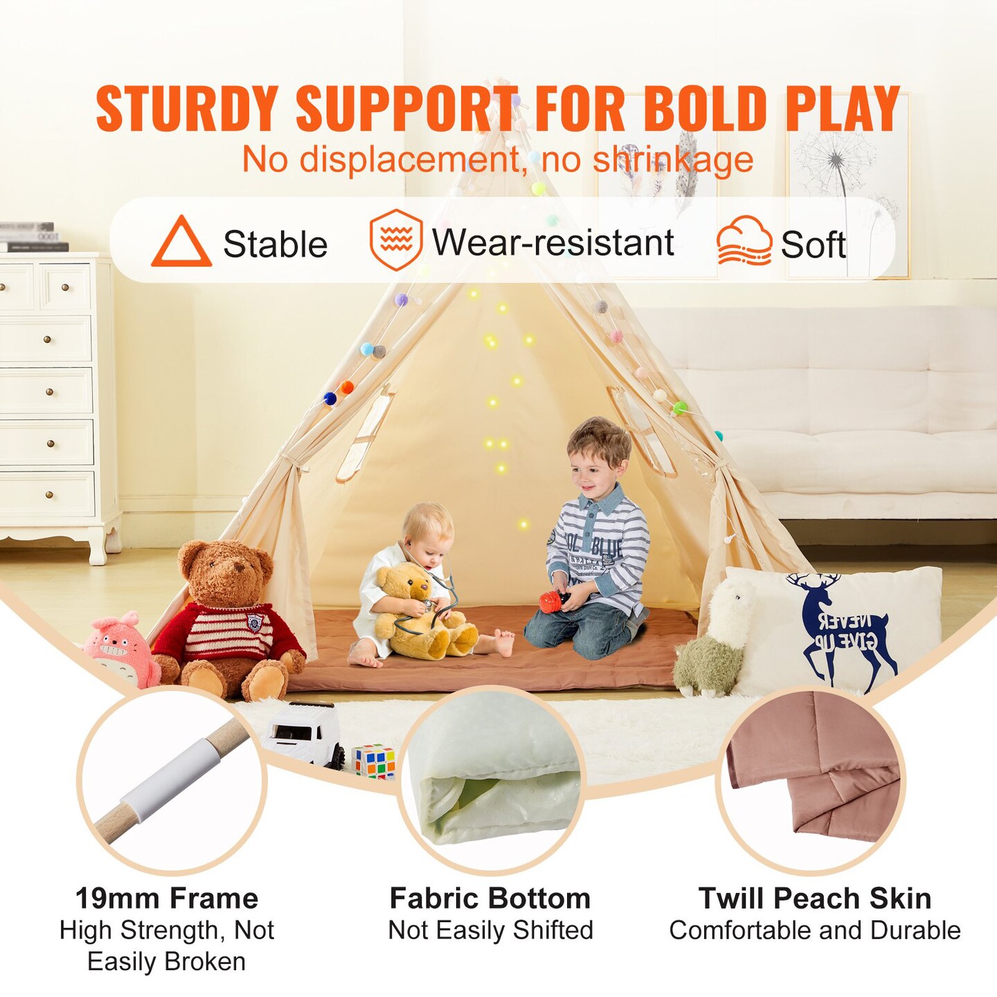 Kids Teepee Tent, Indoor Outdoor Play Tent with Mat and Plush Balls