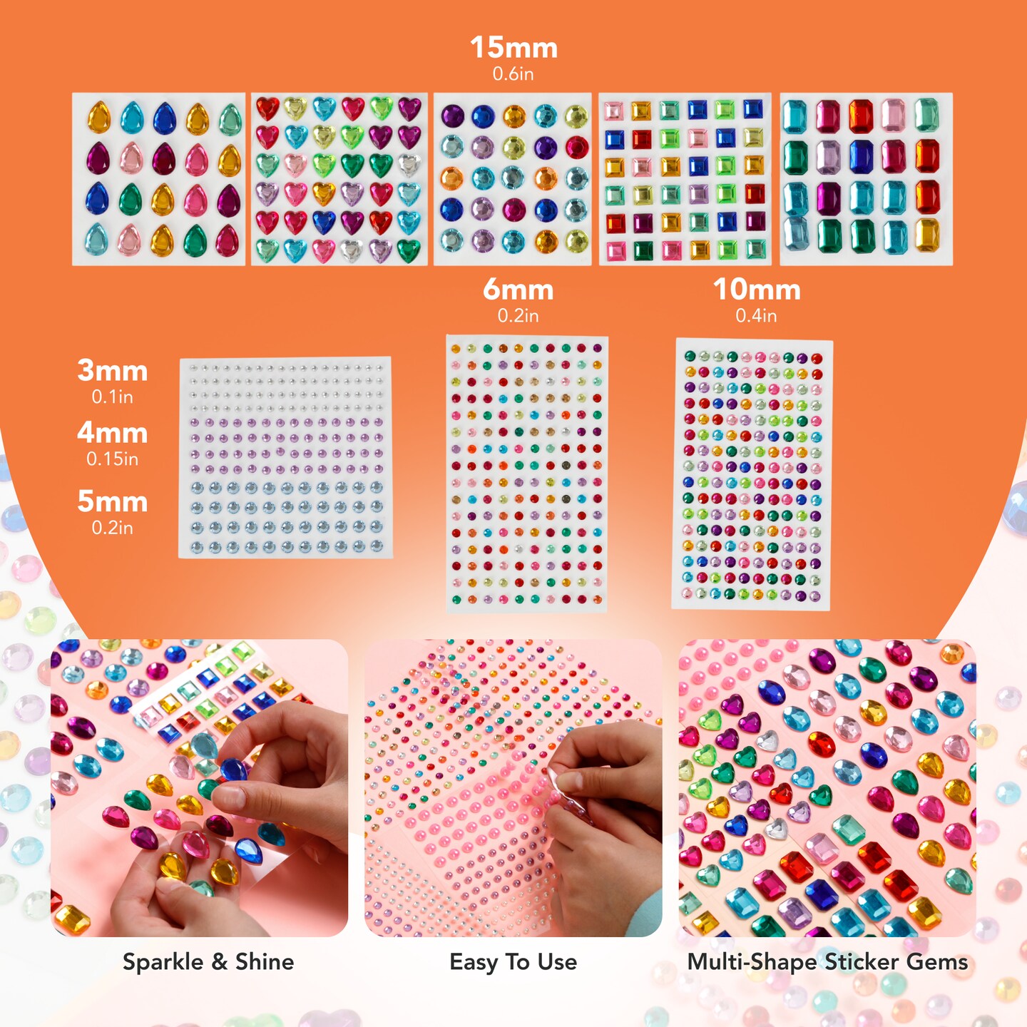 Incraftables Rhinestone Stickers 1150 pcs. Best Self Adhesive Multicolor Sticker Gems for Crafts. (3mm - 15mm) Bling Stick On Gems for Crafts. Assorted Diamond Crystal Jewel Stickers for Kids & Adults
