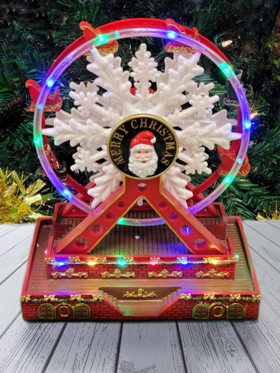 Christmas Ferry Wheel Holiday Decoration. Animated Christmas Village Christmas Carousel