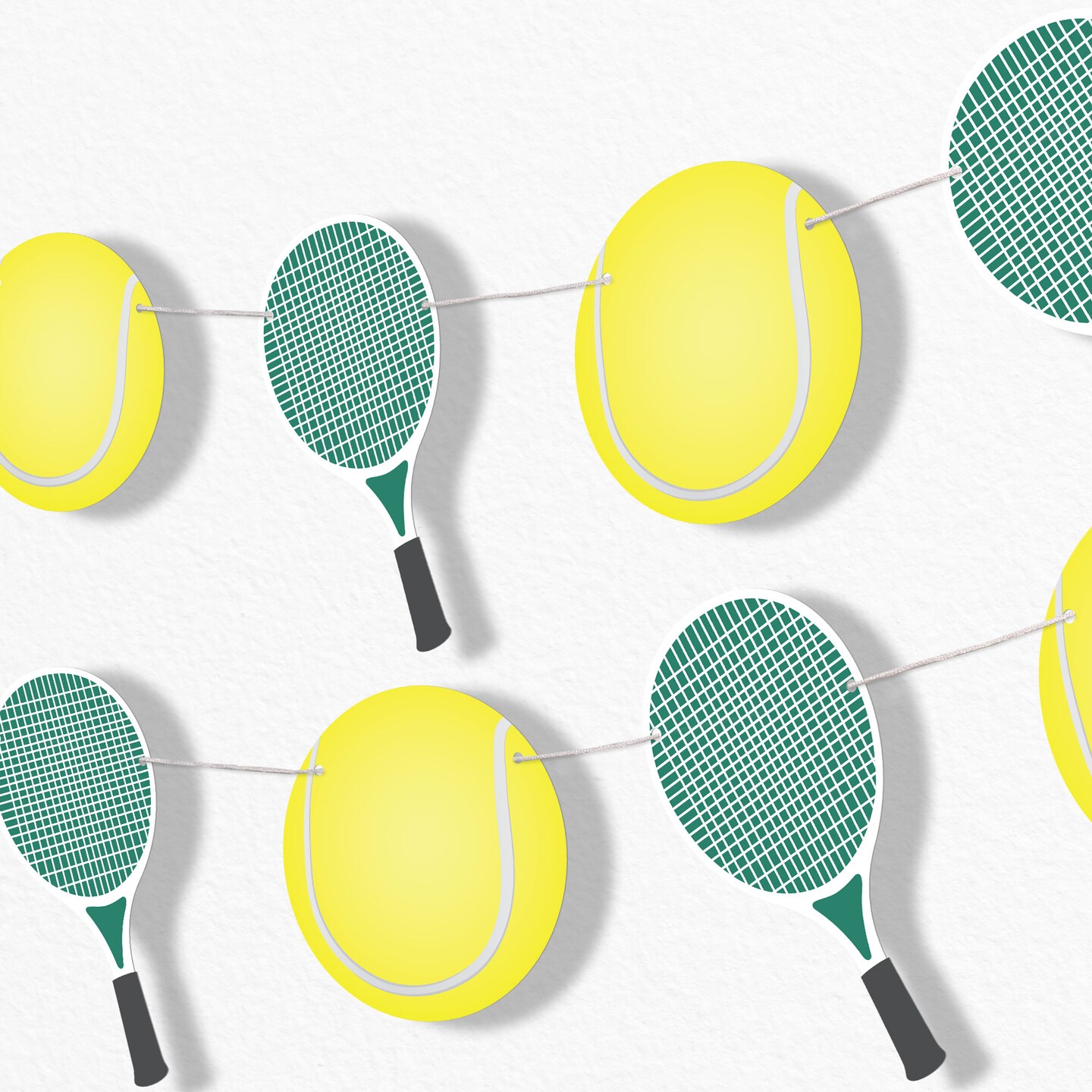 Big Dot of Happiness Tennis Garland Banner Country Club Sports Birthday Backdrop 30 Feet of Cord 15 Double Sided Paper Tennis Ball and Racket Shapes