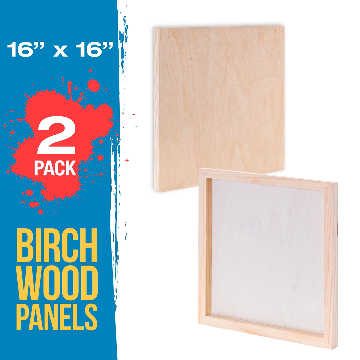 Unfinished Cradled Wood Panels for Painting, 2 Pack of 16x16 inch - Studio Birch Wooden Canvas Boards 3/4" Deep - Mixed-Media Craft, Acrylic, Oil, Encaustic, Paint Pouring Panel Board