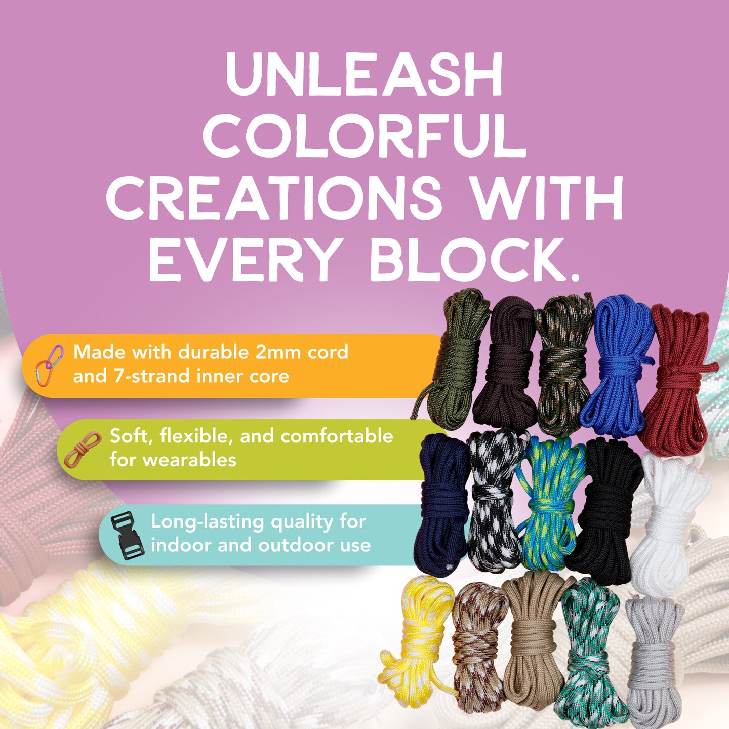 Incraftables Paracord kit with 15 Colors Paracord Rope (2mm), Buckle, Keyring, Carabiner & More. Best Paracord Bracelet Making Set for Lanyards, Dog Collars, Parachute Cord & Survival Rope