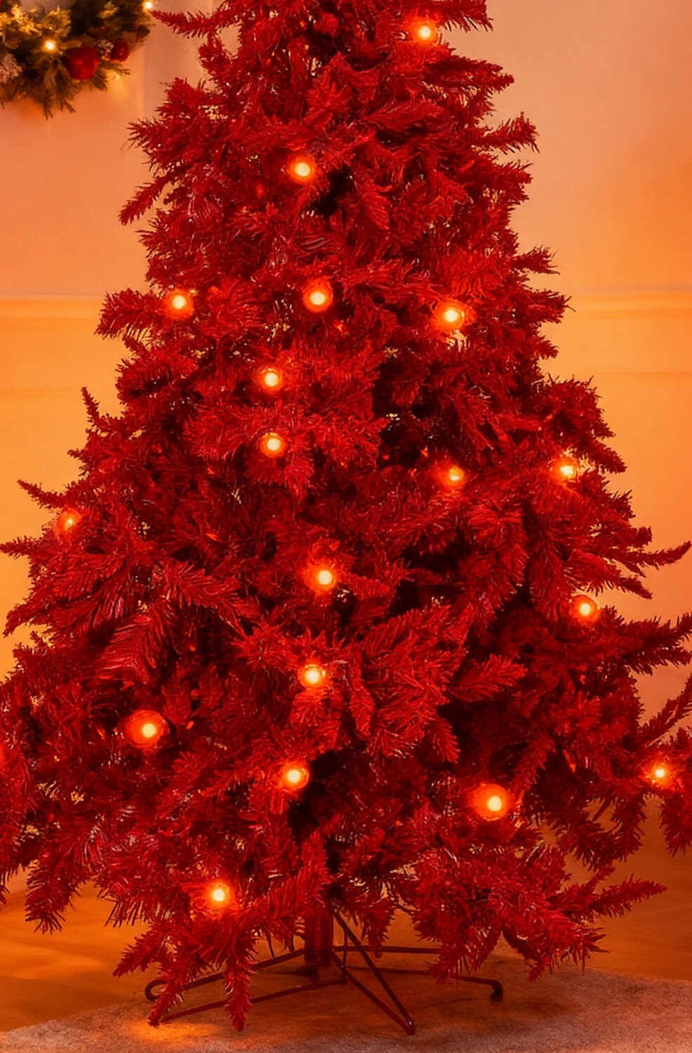 7.5ft Pre Lit Ruby Red Christmas Tree with Small and Large LED Lights
