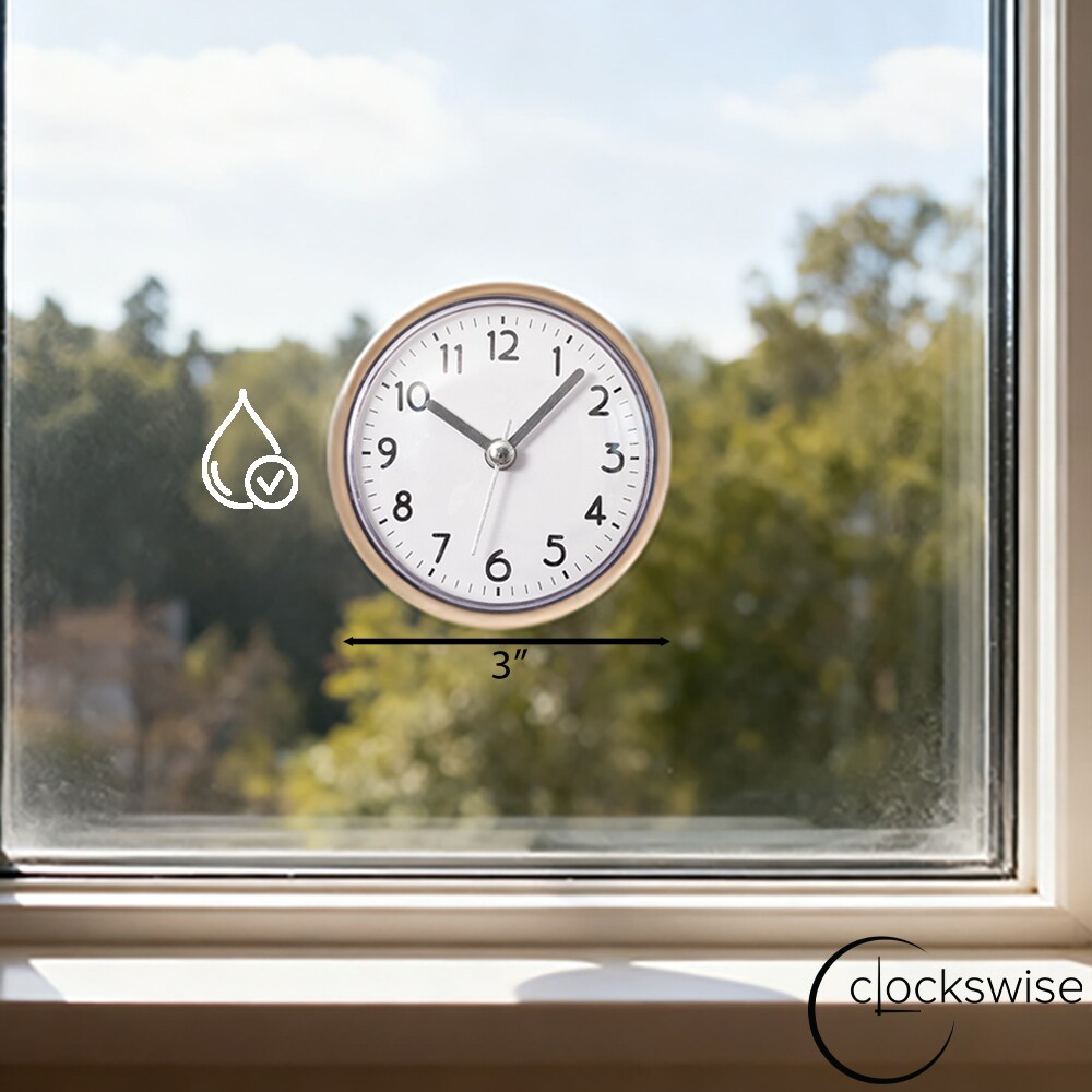 Clockswise 3-Inch Waterproof Wall Mount Bathroom Shower Clock Fog-Free Compact Design with Strong Suction Cup and Clear Easy-to-Read Display Modern Style Accessory for Bathing & Daily Routines, White