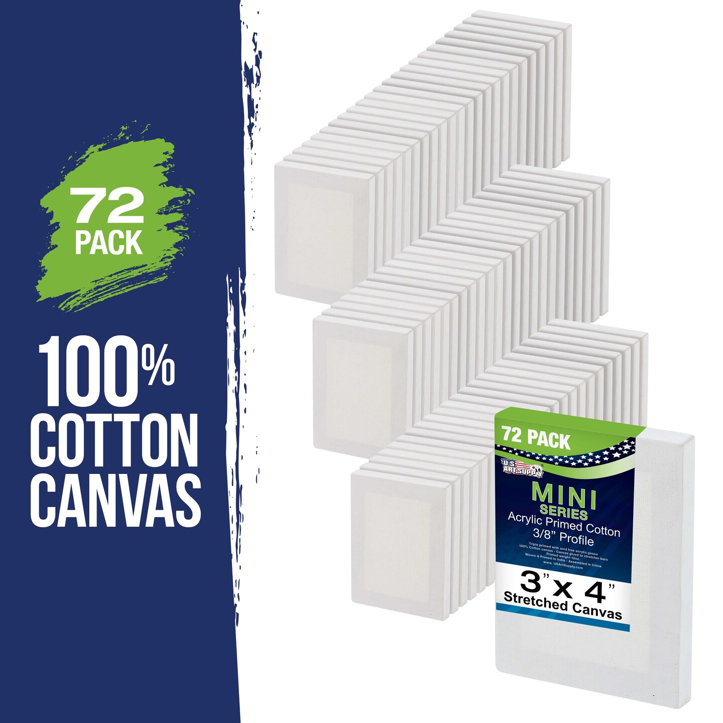 3&#x22; x 4&#x22; Mini Professional Primed Stretched Canvas 72-Pack