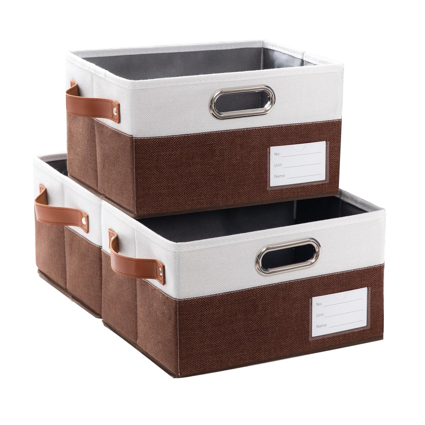 Foldable Storage Bins with Handles [3-Pack] Fabric Collapsible Storage Boxes Baskets Cubes Containers with Handles for Closet Living Room Bedroom (Brown &#x26; White 11.5x8.5x6.7&#x27;&#x27;)