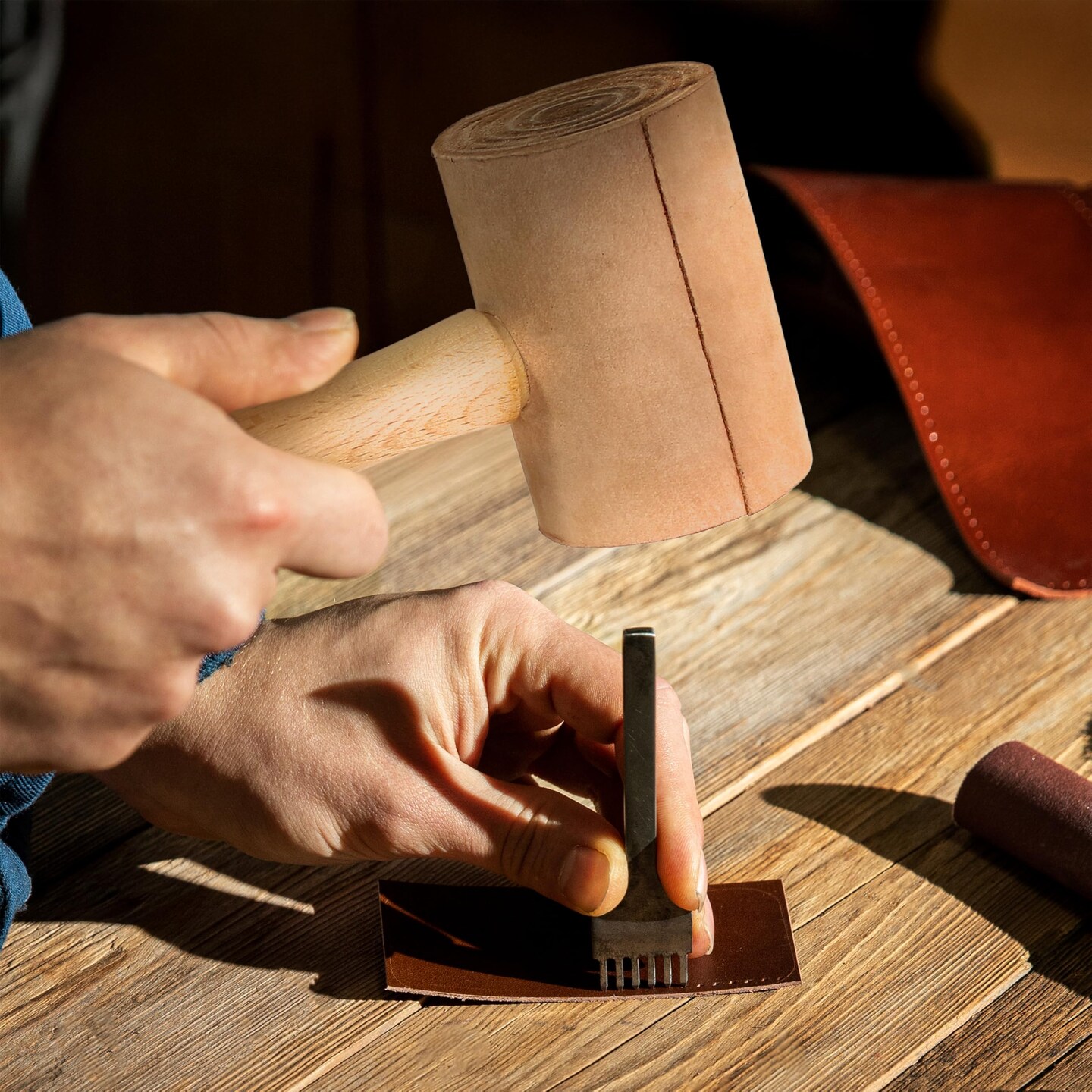 The Beadsmith Rawhide Mallet - 100% Natural Crafting Tool w/ 2&#x22; Diameter Rawhide Head and Hickory Handle, Prevents Marring and Scratching of Metal, Suitable for Leather and Metalwork