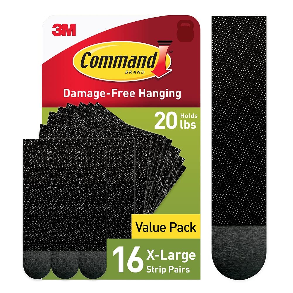 20 lb XL Heavyweight Picture Hanging Strips 16 Pairs (32 Command Strips), Damage Free Hanging Picture Hangers, Heavy Duty Wall Hanging Strips for Home Decor, Black Adhesive Strips