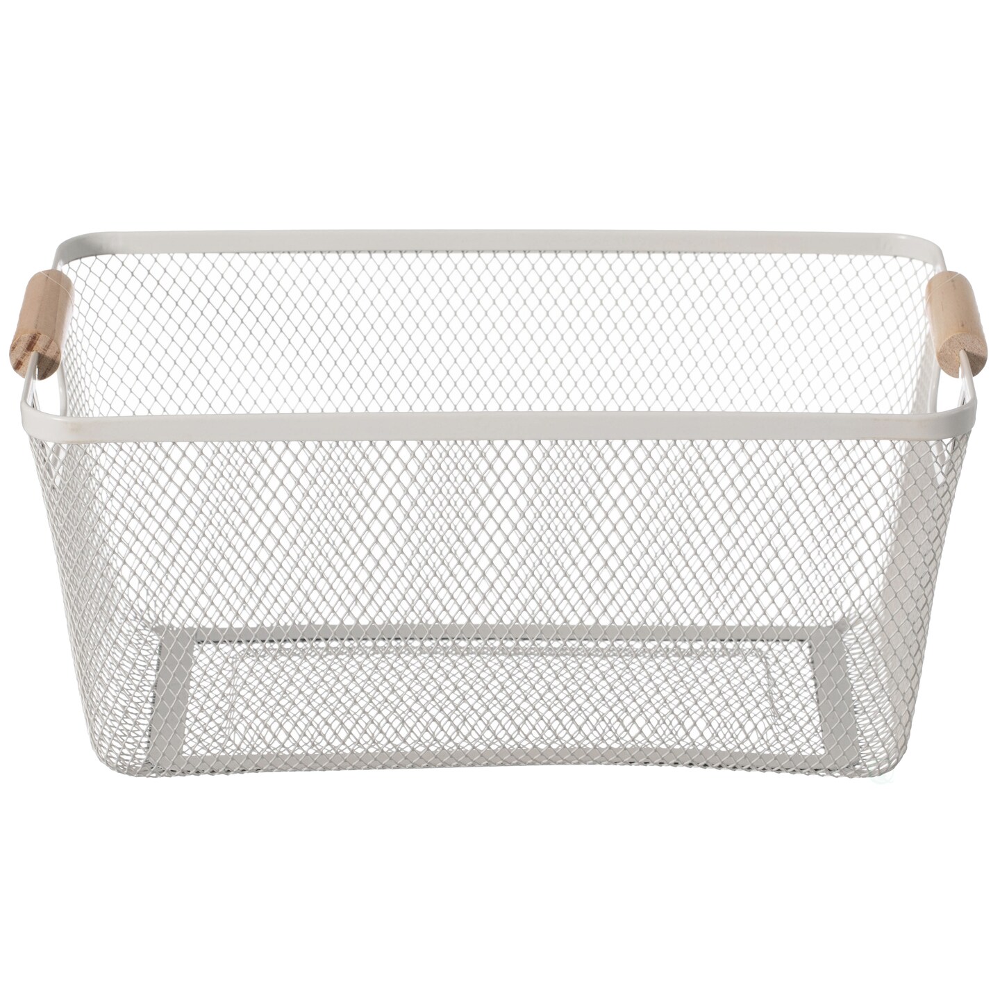 Basicwise Multipurpose Metal Mesh Basket with Wooden Handle Storage Organizers for Kitchen Bathroom Cabinet Closet Countertop Fruit Holder Picnic Food & Beverages Carrier & Home Decor