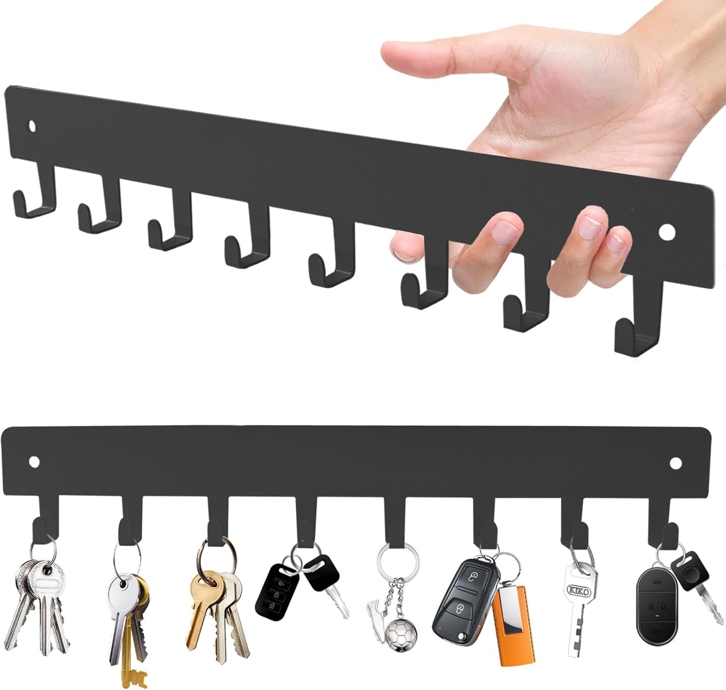 2 Pack Key Holder for Wall, Key Hooks with 8 Hooks, No Drilling Required, Self-Adhesive Key Holder, Hallway Wall Mount Keychain, Key Holder Wall Mount for Corridor, Living Room (Grey)