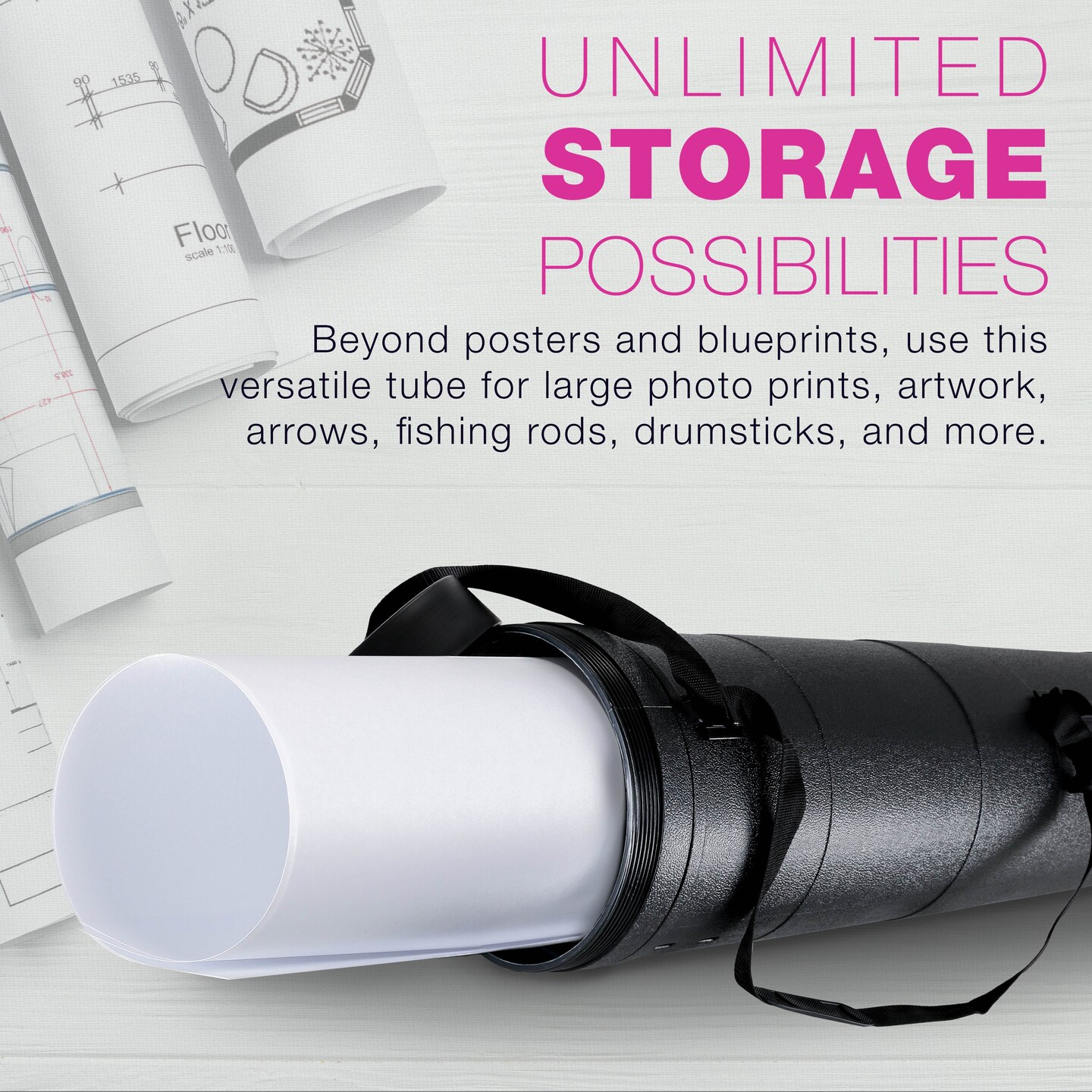 Jumbo Poster Tube - Telescoping Adjustable 36&#x22; to 62-1/2&#x22; - Durable 10-1/2&#x22; Diameter Storage Tube - Art Poster Carrier Holder &#x26; Blueprint Storage Drafting Tube Travel &#x26; Protection