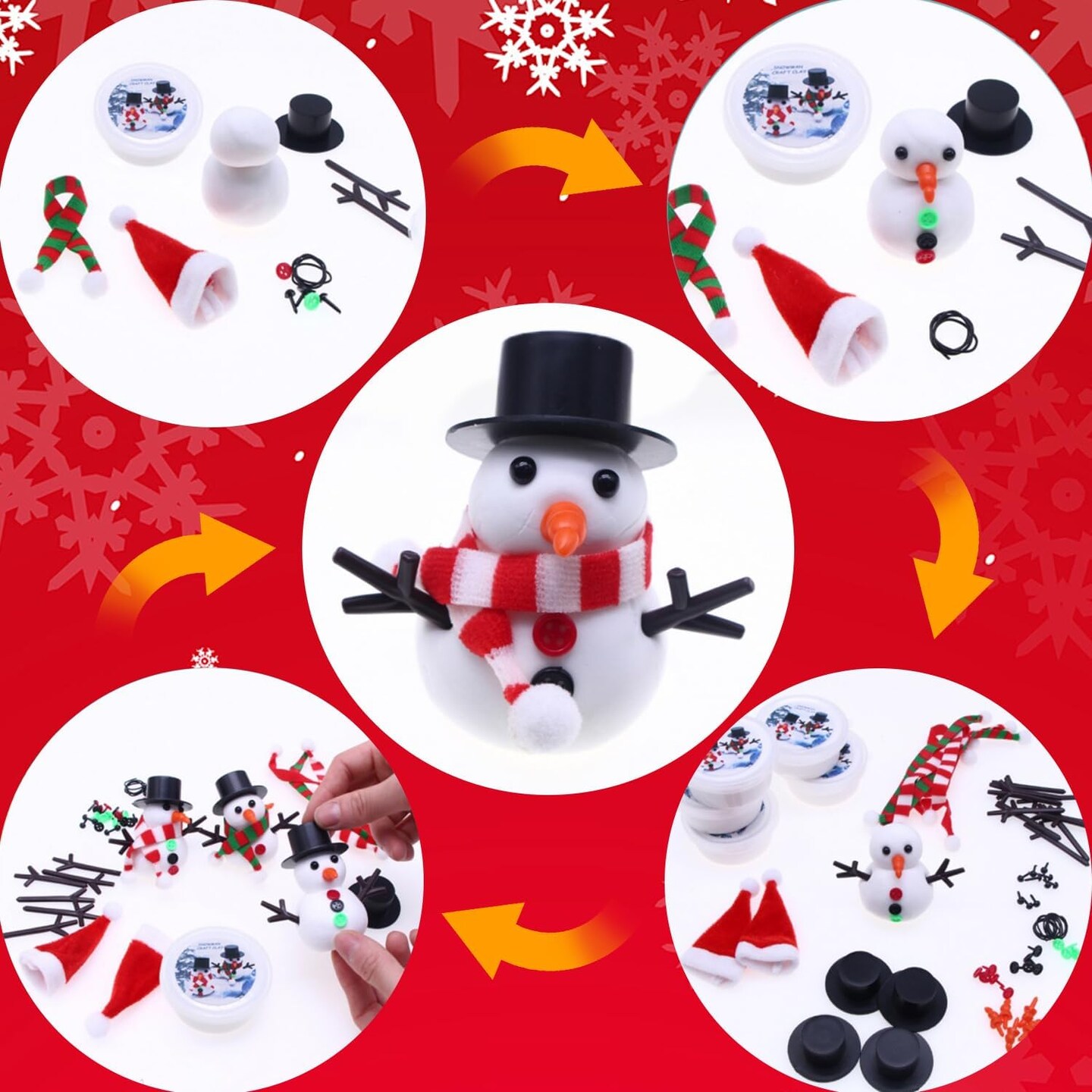 Build-a-Snowman Kit – Christmas DIY Crafts with Air-Dry Modeling Clay, Creative Holiday Activity for Kids, Party Decor and Gift