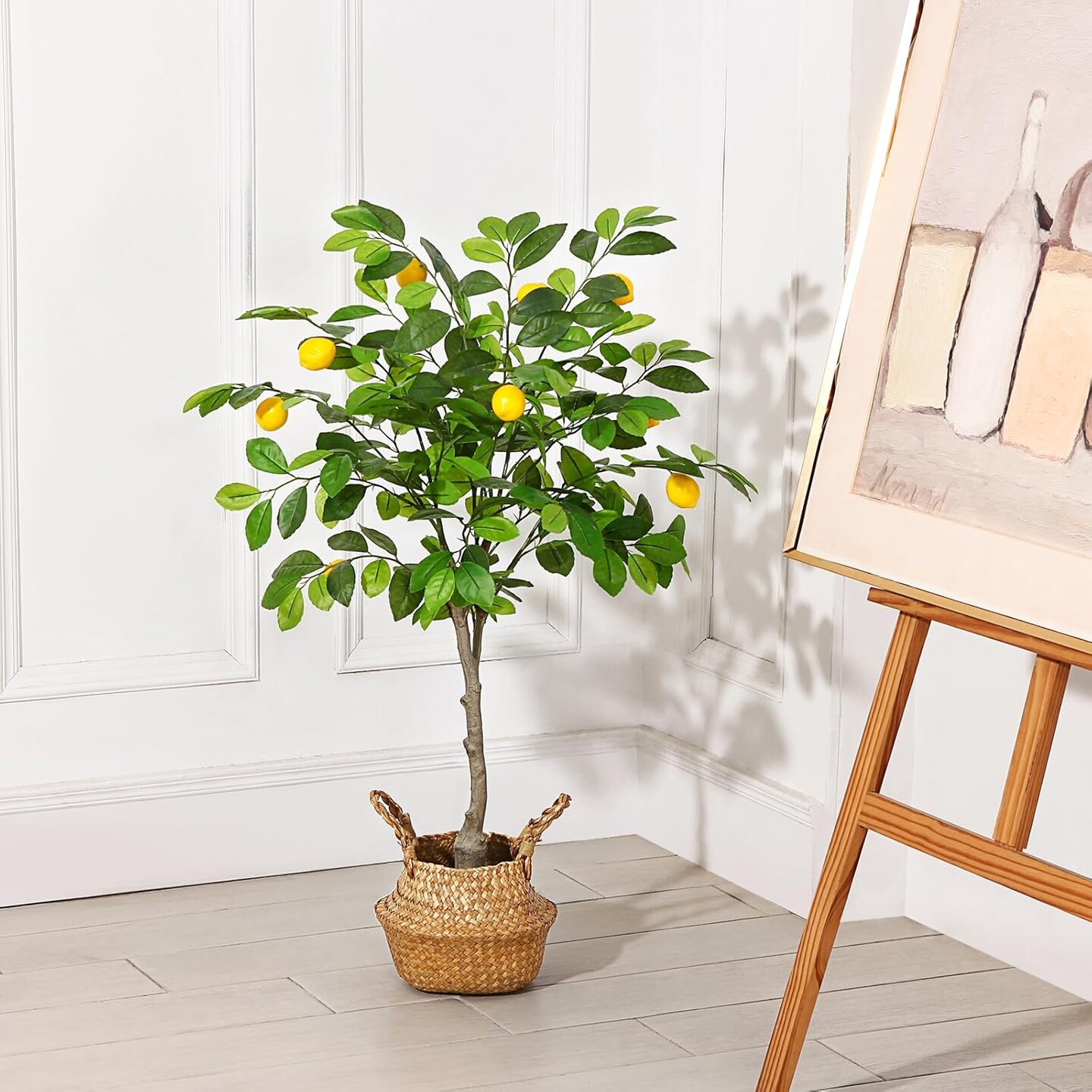 2 Pack Artificial Lemon Tree, 3 Feet Fake Lemon Plant, Pre Potted Faux Lemon Tree, Plastic Lemon Fruit Tree for Home Decor Living Room Office