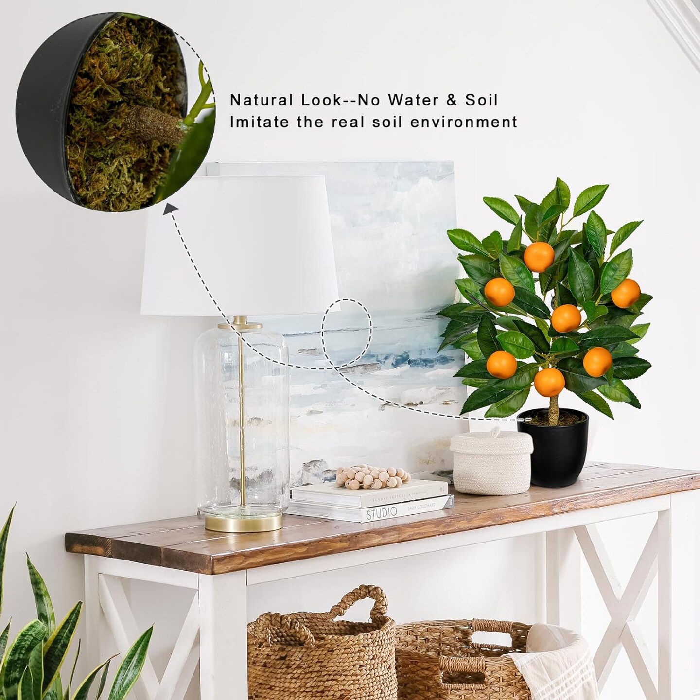 15.7" Artificial Orange Tree in Black Pot – Realistic Faux Citrus Plant for Home, Office, Living Room, Table, or Desk Décor