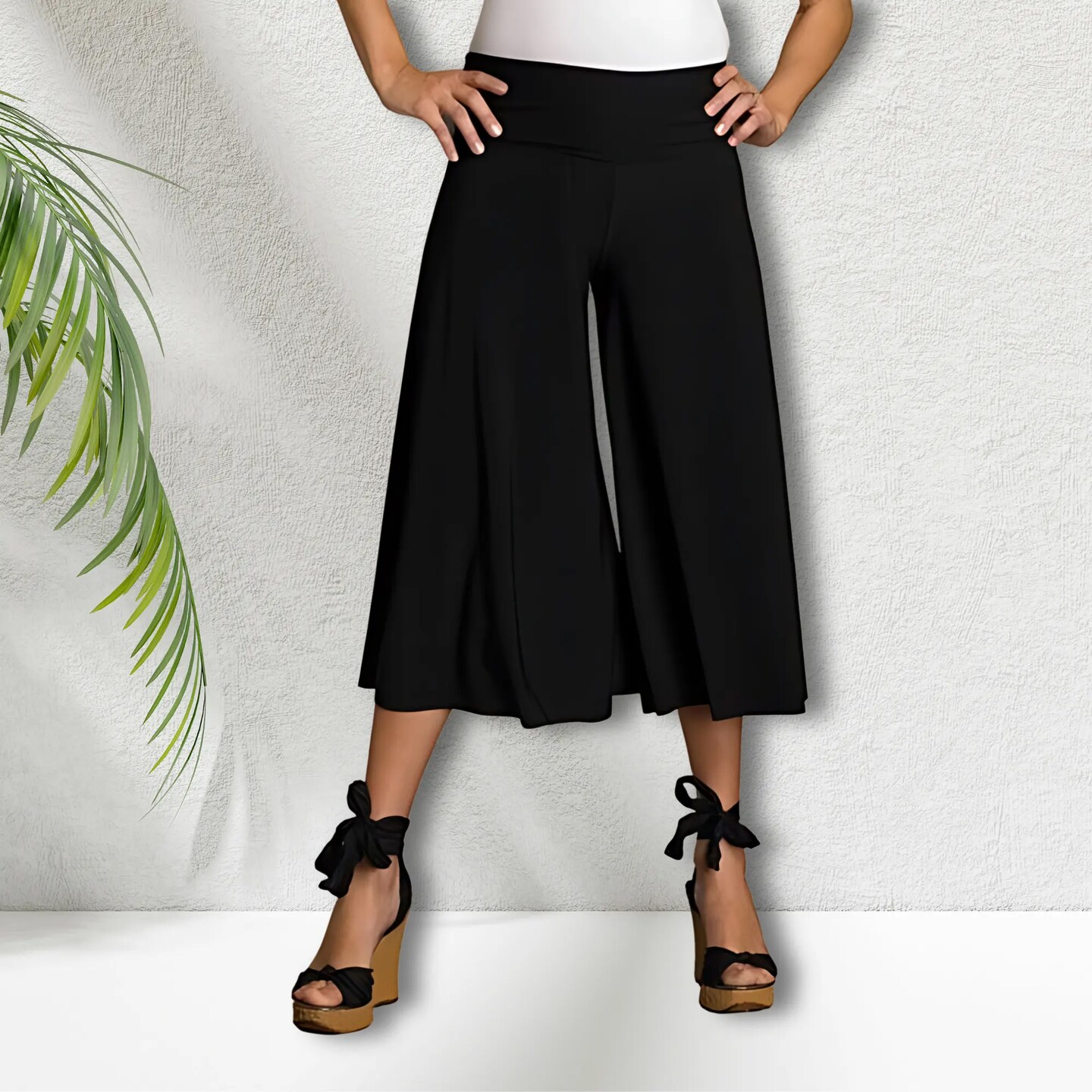 Upcycled Wide Leg Gaucho Pants with Folded Over Waist Band