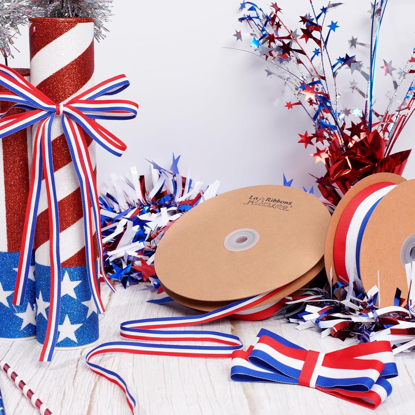 Red White and Blue Ribbon 1 Inch x 25 Yards American Grosgrain Striped Patriotic Ribbon for 4th of July