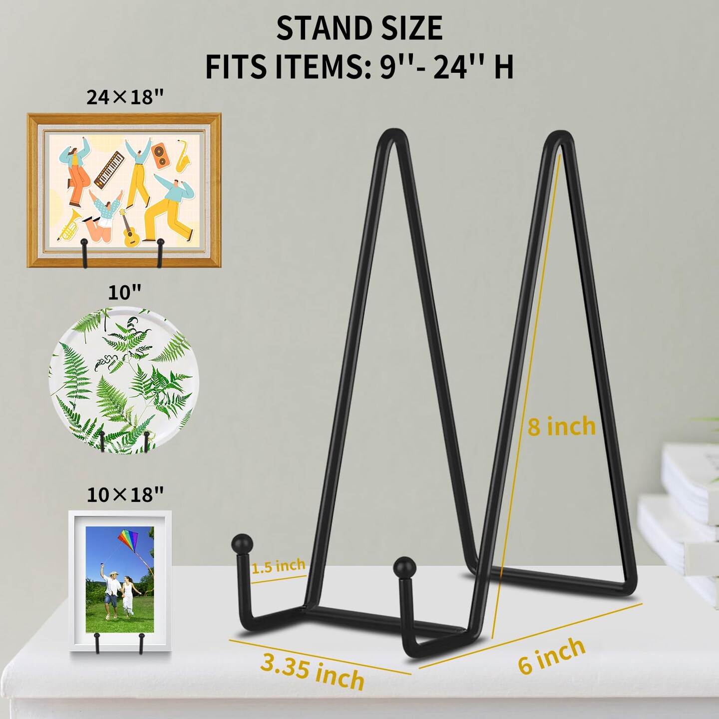 8 Inch 4 Pack Black Table Easel Plate Stands for Display Picture Holder Stands for Decorative Plate, Book, Tabletop Art and Platter