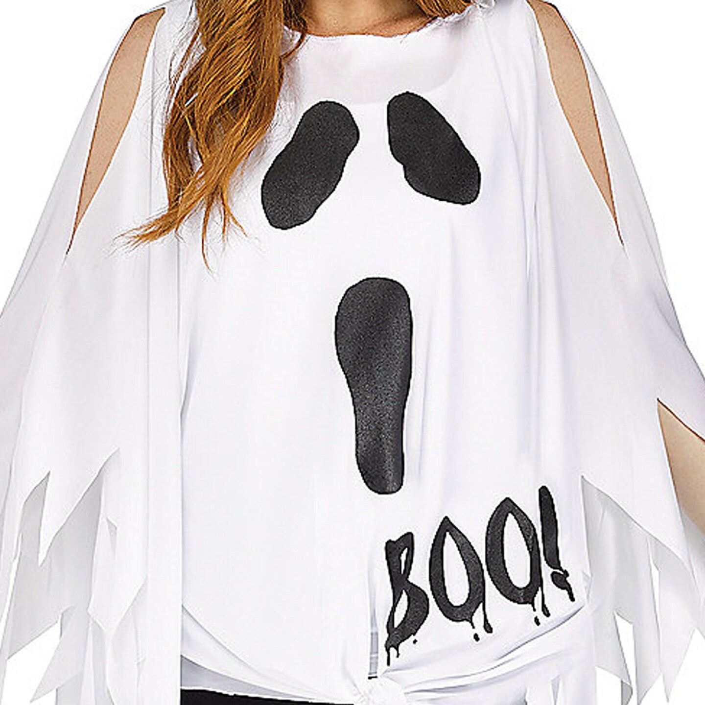 Ghost Print Adult Poncho Halloween Costume White Jagged Hooded Outfit