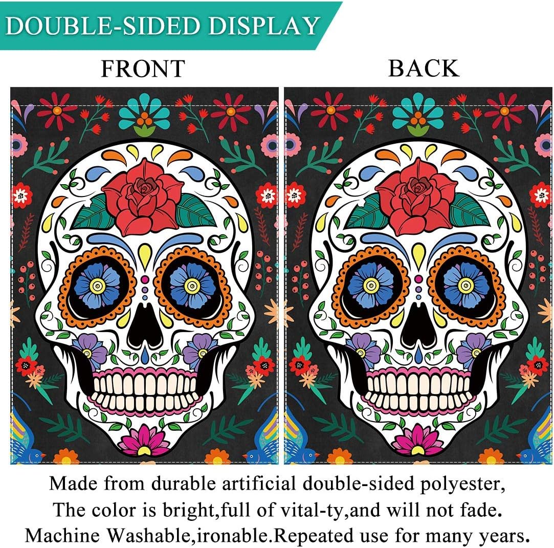 Day of the Dead Garden Flag Dia DE Los Muertos Banner (Multicolor) 18"L x 12"W