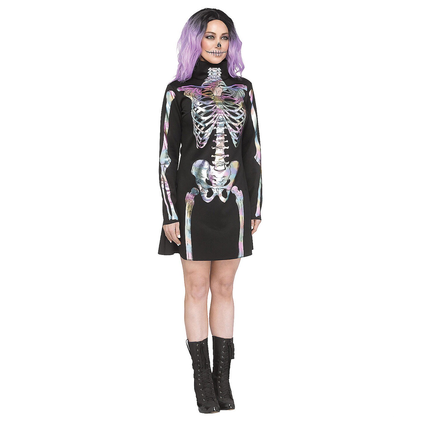 Adults Holographic Skeleton Costume A Line Dress Long Sleeve Outfit