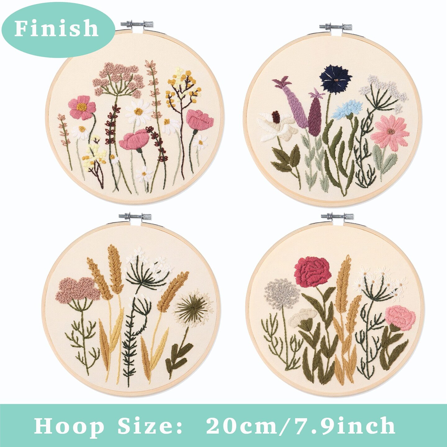 REEWISLY Embroidery Kit for Beginners 4 Sets, Hand DIY Cross Stitch Kits,4 pcs Embroidery Hoop,4 pcs Plants Flowers Embroidery Patterns and Threads,Easy for The Embroidery Beginners to Learn…