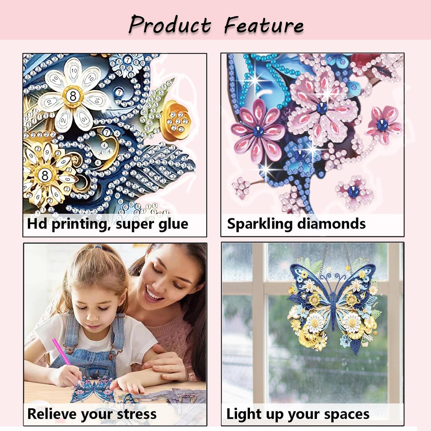 5D Diamond Art Kits for Adults, Butterflies Diamond Hanging Ornament Kits for Windows, DIY Special Shaped Diamond Dot Kits, Crystal Window Hanging Pendant Ornament 2PCS(Butterflies)