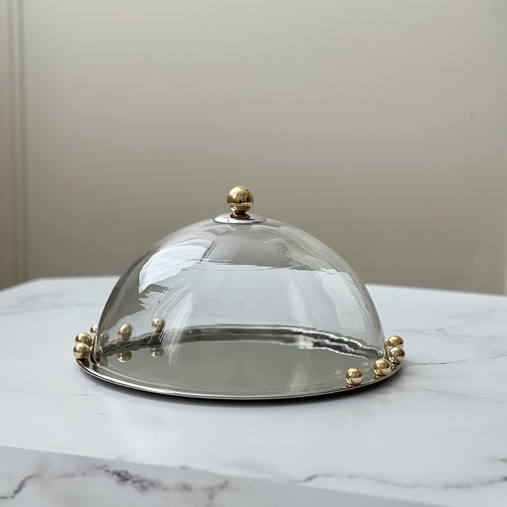 Stainless Steel Cake Dome With Gold Balls