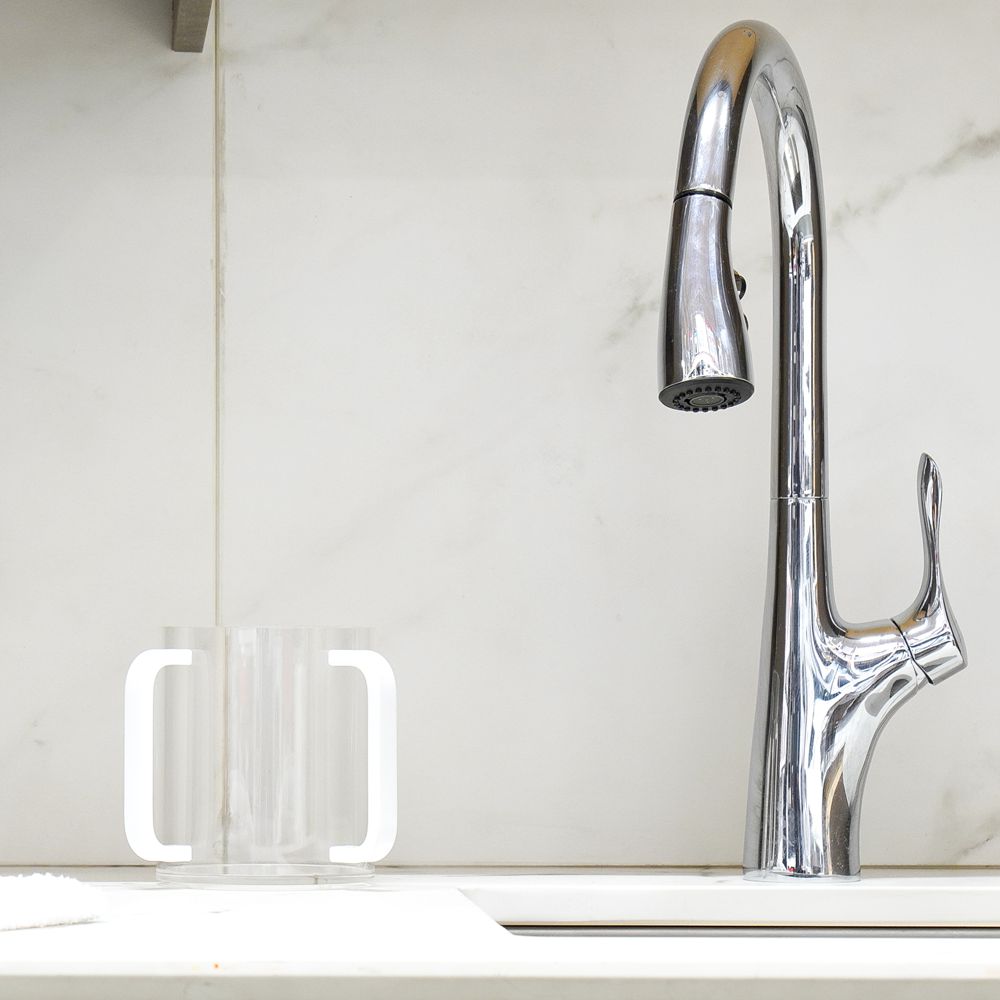 Lucite Clear Wash Cup with White Handles
