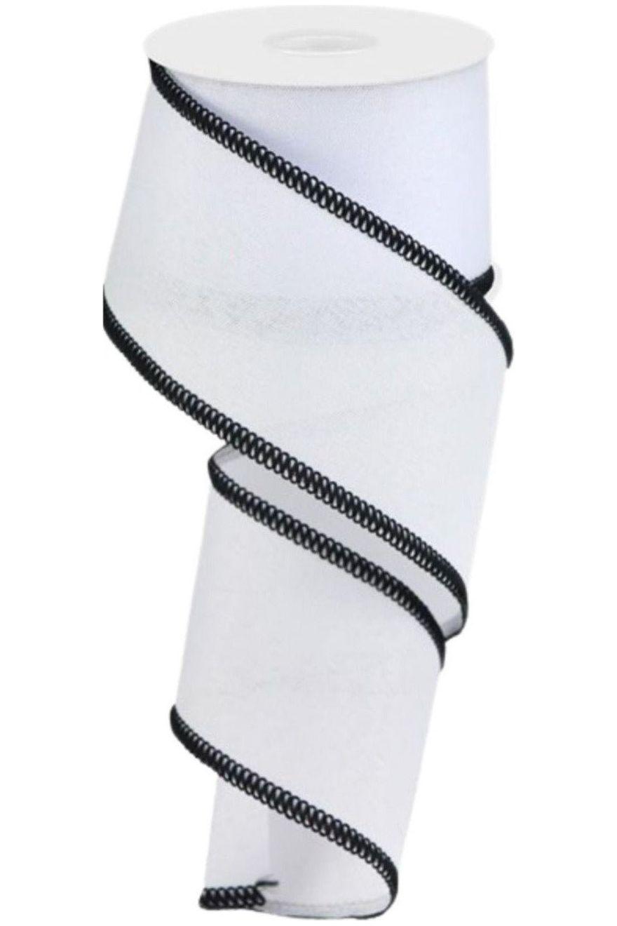 2.5&#x22; Cross Royal Stitch Ribbon: White &#x26; Black (10 Yards)