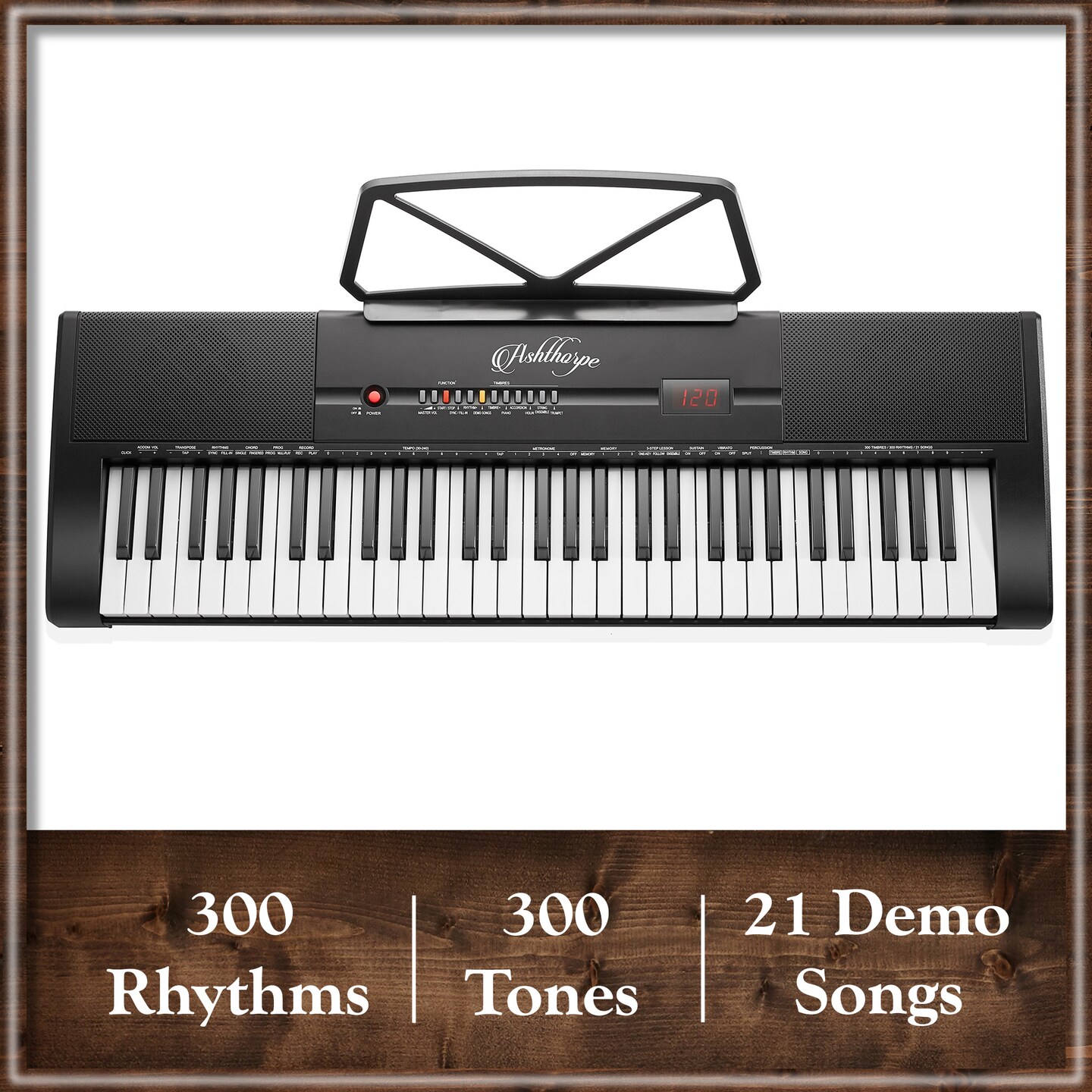Ashthorpe 61-Key Digital Keyboard Piano, Portable Electronic Piano Keyboard Kit with Headphones, Microphone, and Keynote Stickers