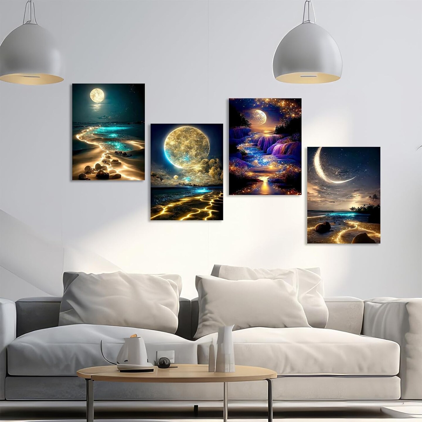 Moon Diamond Painting Kits for Adults, 5D Diamond Art Kits for Beginners, DIY Diamond Arts and Crafts for Living Room, Diamond dots Kits Kids Room 4 PCS Wall Art