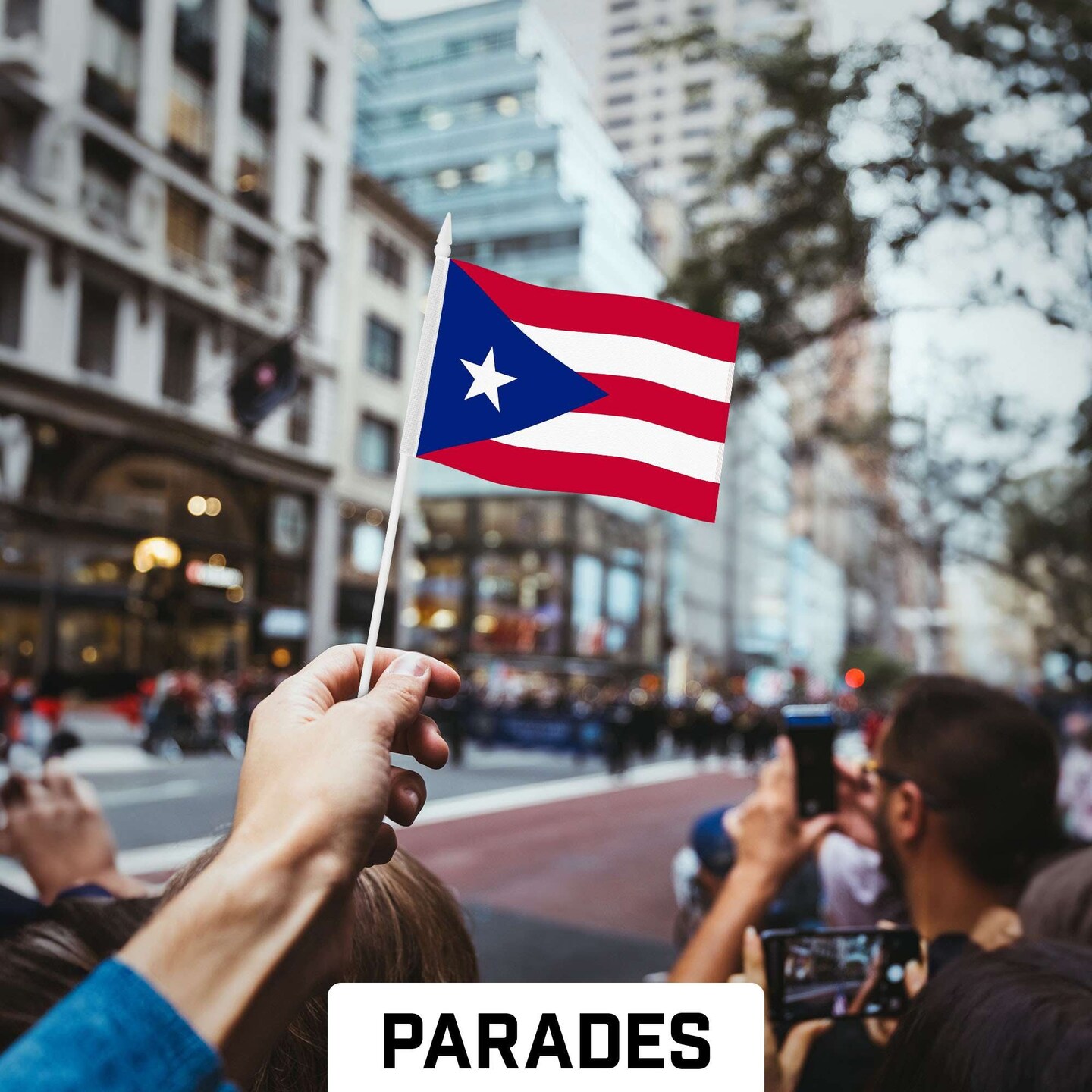 G128 24 Pack Handheld Puerto Rico Puerto Rican Stick Flags | 4x6 In | Printed 150D Polyester, Country Flag, Solid Plastic Stick, Spear White Tip