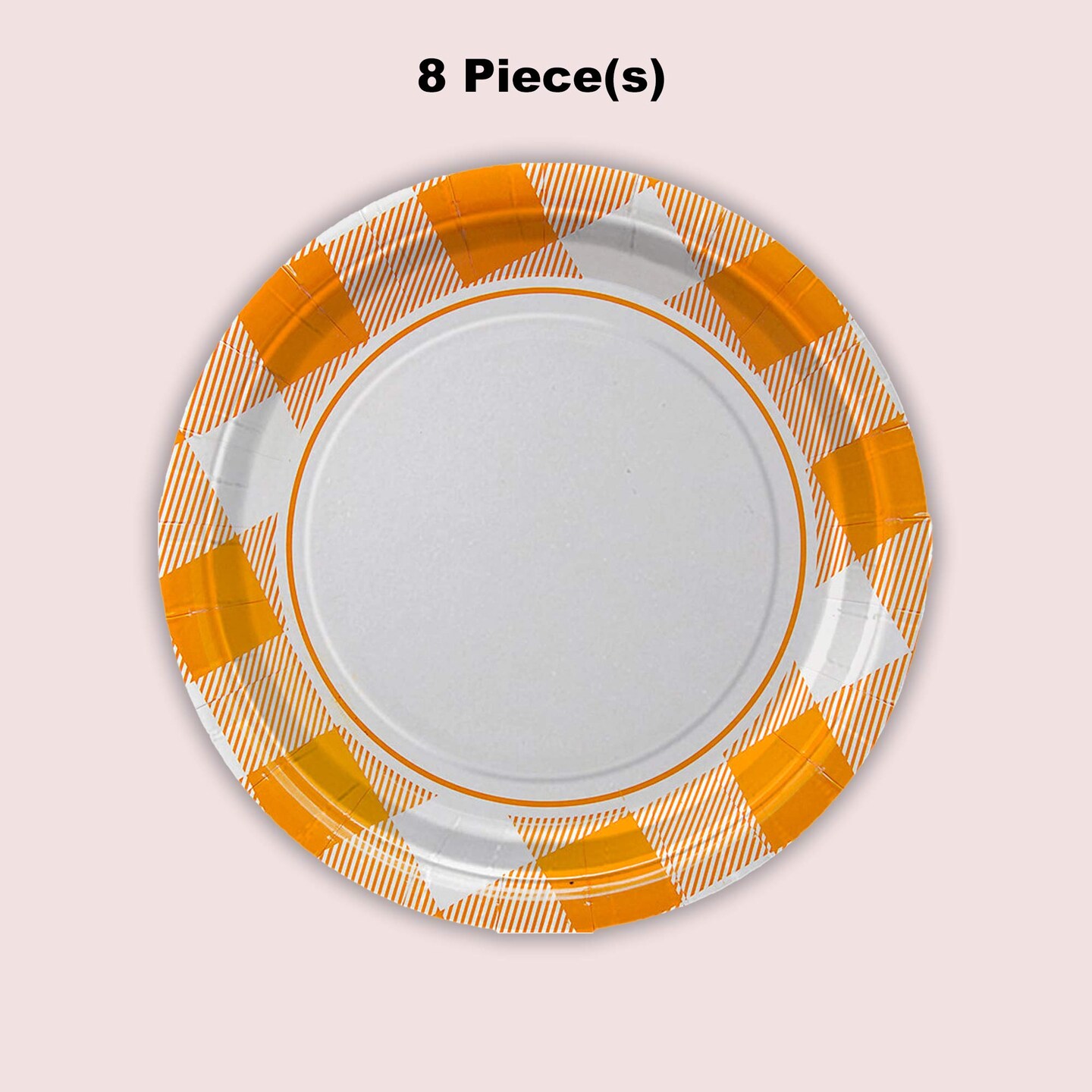 8 Count Orange Plaid Paper Dessert Plates 7 Inch for Fall and Party Tableware
