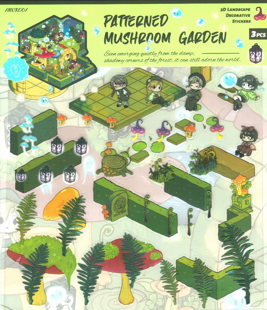 Mushroom Garden Landscape Sticker Set, DIY Isometric Pack, Adorabilities