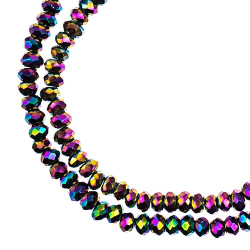 Crystal Lane DIY 2-Strand 7in Opaque Iris Finish Glass Rondelle Donut Bead Strands
