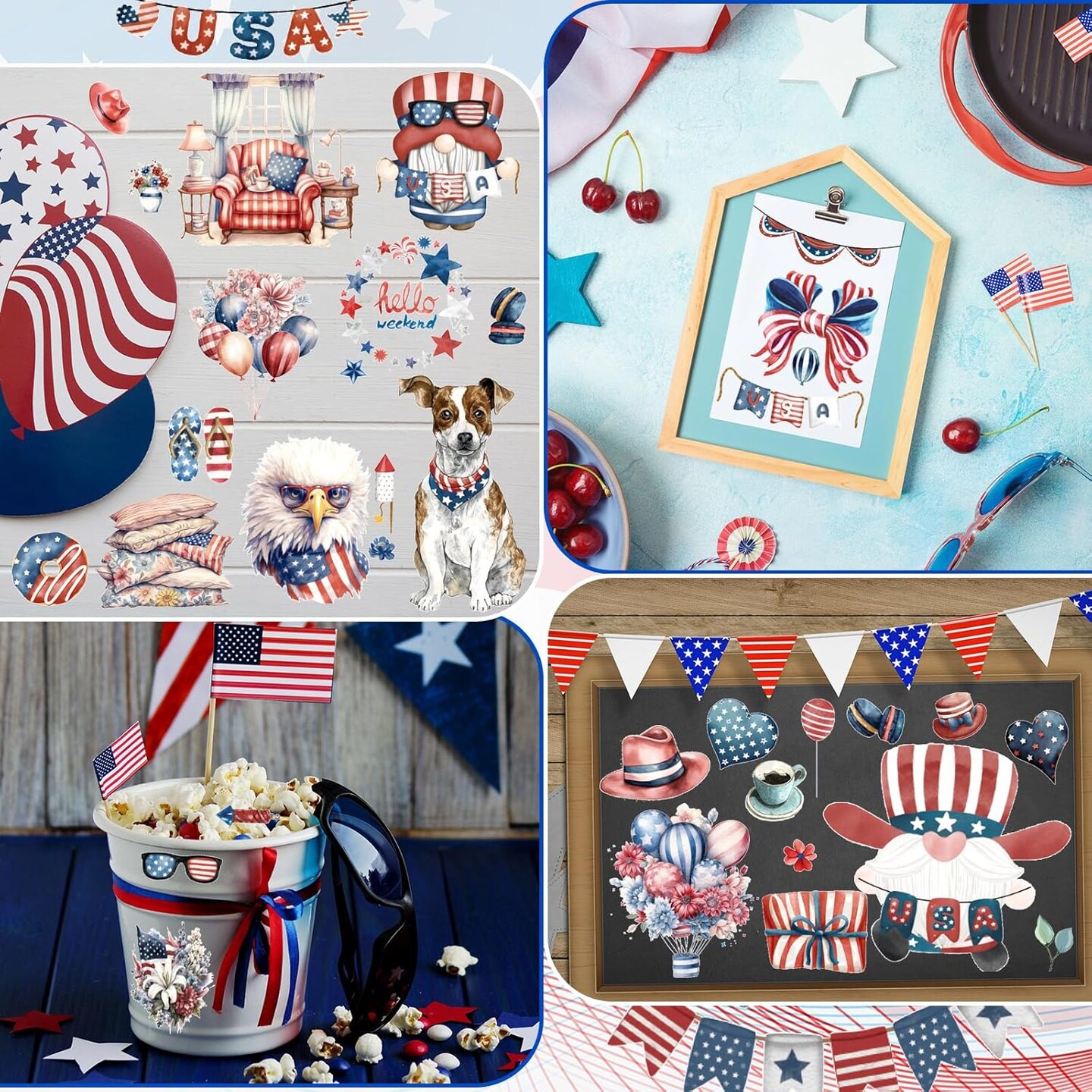 2 Sheets 4th of July Rub on Transfer Stickers (5.5 x 5.7 Inch)