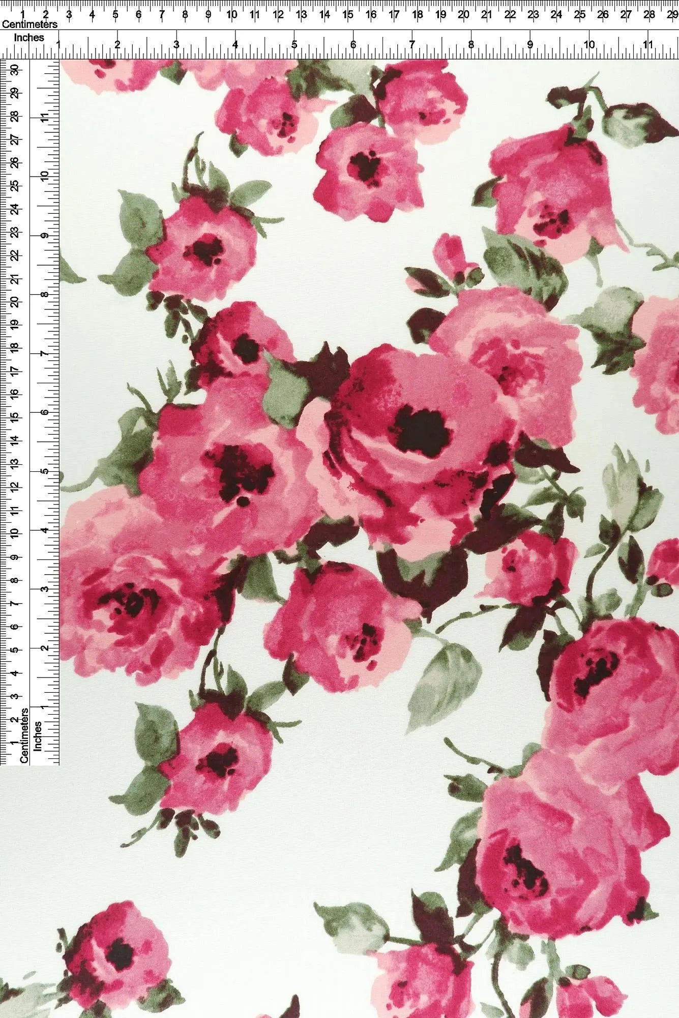 1 Yard Ivory &#x26; Rose Floral Print DTY Brushed Knit Fabric Soft Stretch Polyester Spandex 58/60 Inches Wide