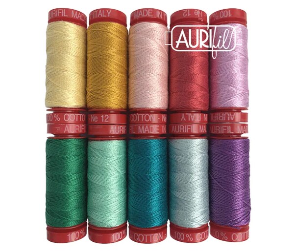 Aurifil Big Stitch Hand Quilting Thread Set by Sarah Fielke | (10 12wt Cotton Small Spools.)