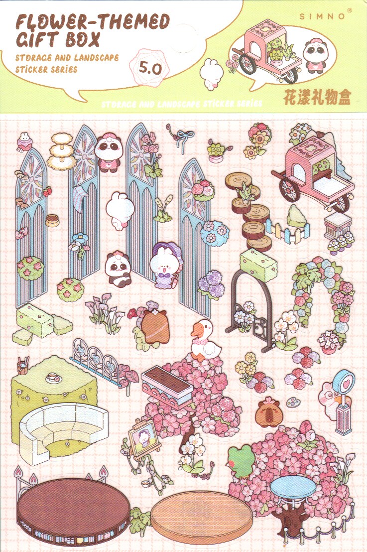 Outdoor Garden Sticker Scene, DIY Isometric Stickers, Adorabilities
