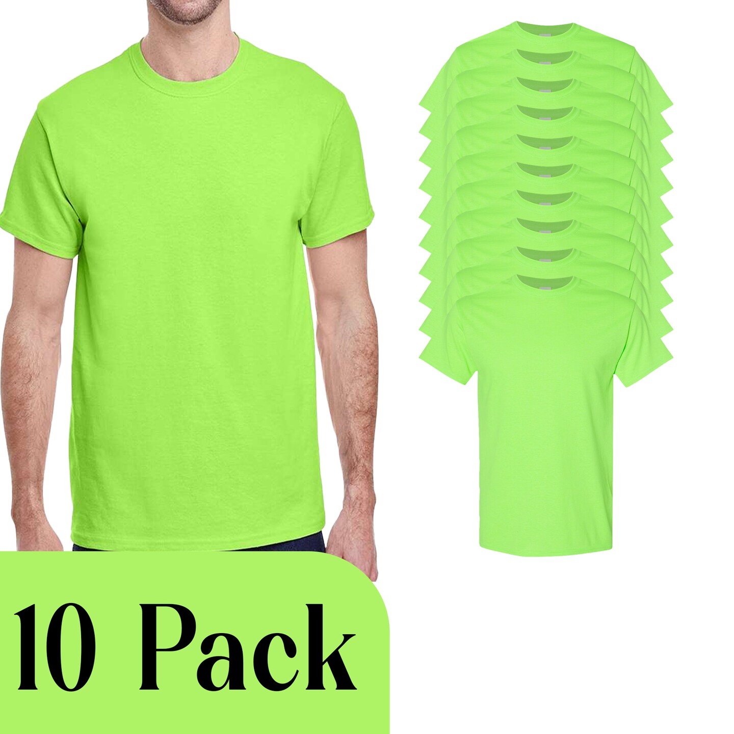 Gildan Heavy Cotton Neon Green Unisex DIY Craft T-Shirt Blank Bundle for Custom Printing