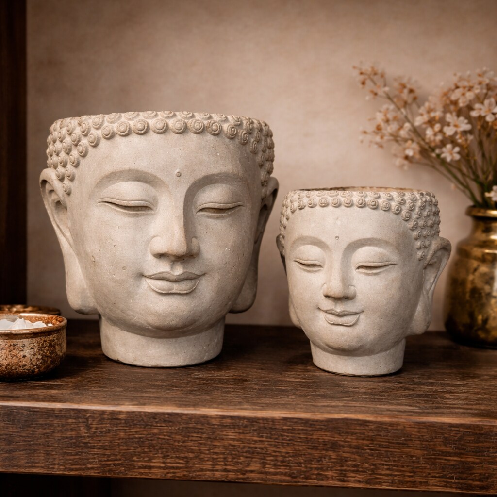 Buddha Face Wall Planter Cement Hanging Pot Textured Stone Indoor Outdoor Decor