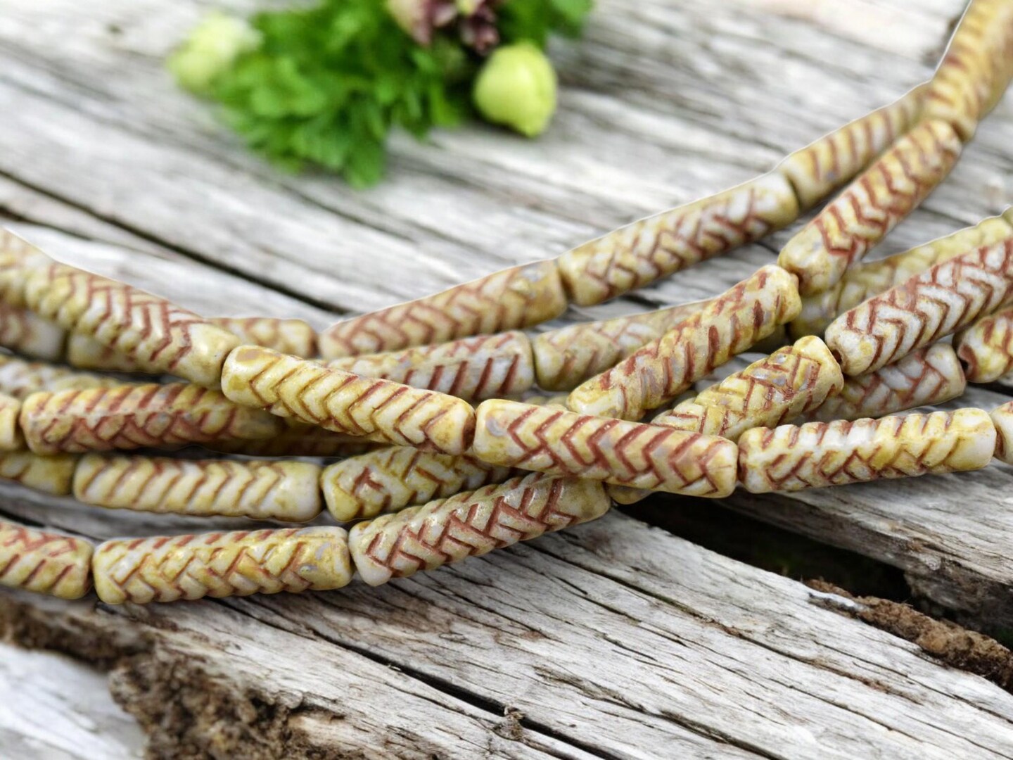 *11* 18x4mm Khaki Picasso Basket Weave Tube Beads