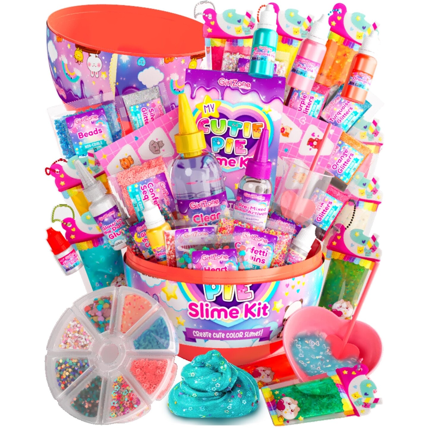 GirlZone My Cutie Pie Slime Kit, Fun Slime Making Kit for Girls to Make Butter Slimes and Keychains For Girls, DIY Sensory Kits for Kids, Ideal Birthday Gift