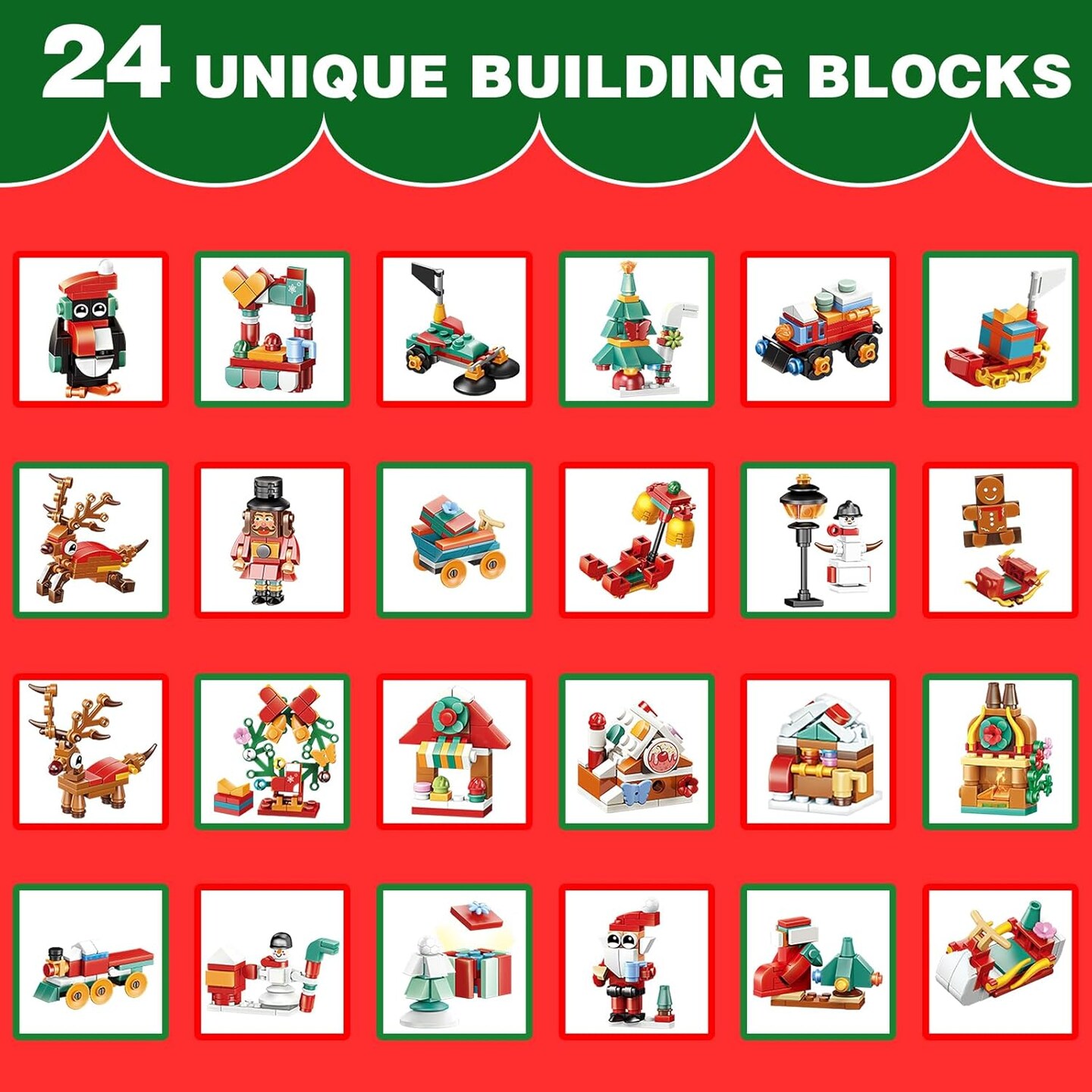 Advent Calendar 2024 Building Blocks - 24 Days Christmas Countdown with 24 Santa Xmas Stocking Stuffers Fillers, Christmas Gifts Party Favors for Boys, Girls, Toddlers and Kids