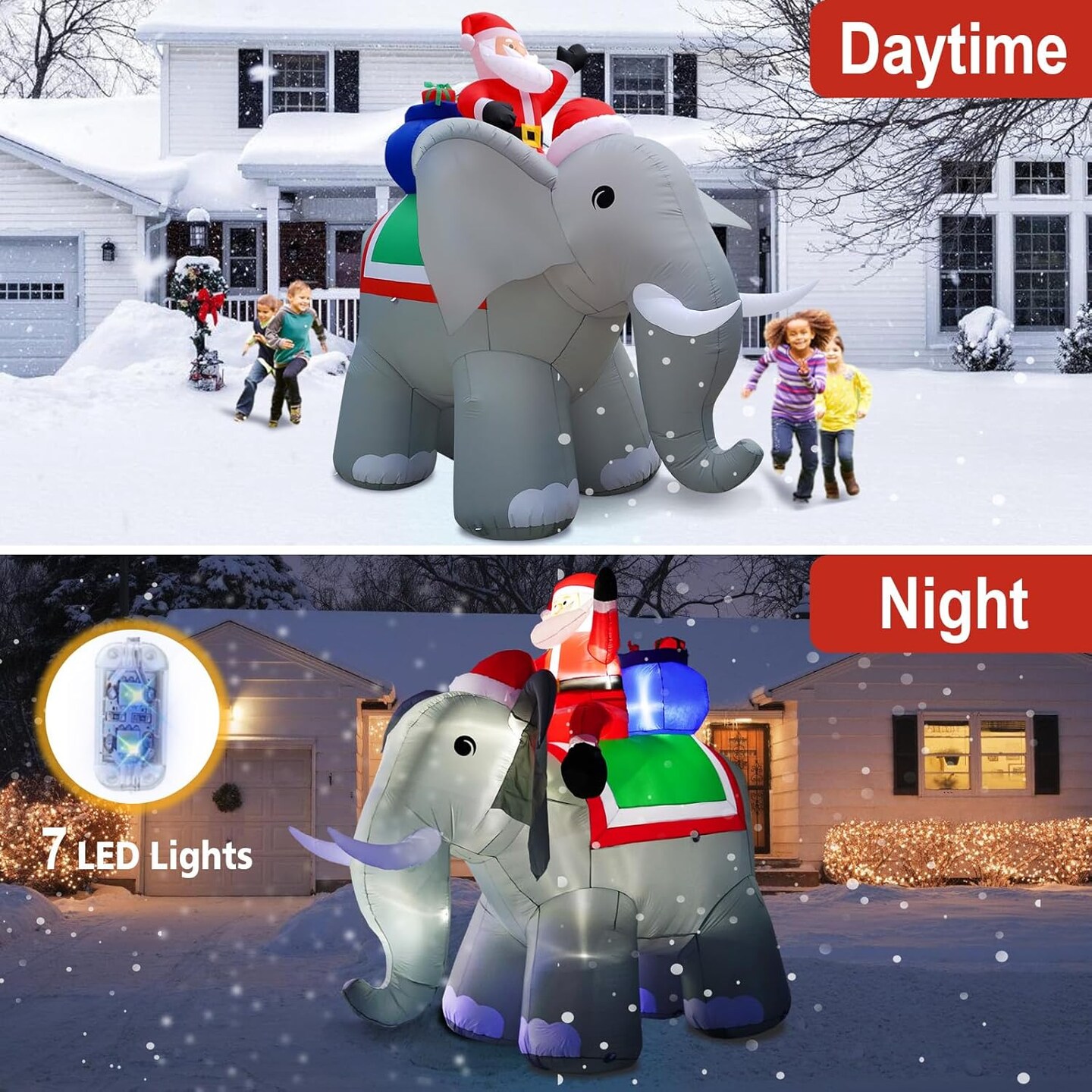 12FT Christmas Inflatables Santa Ride Huge Elephant Decoration, Inflatable Elephant Built-in 7 LED for Christmas Decoration Home Yard Lawn Garden Party Outdoor Indoor Night Xmas Gift